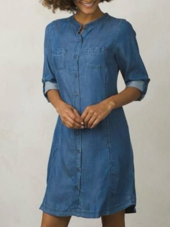 Prana Dresses & Skirts - Prana Aliki Roll Tab Sleeve Antique Denim Chambray Shirt Dress, Size Small